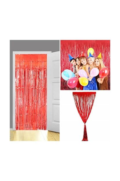 Susle Baby Party Metalize Kapi Ve Fon Perdesi 1 X 2 M Kirmizi Trendyol