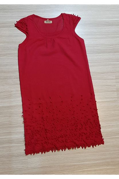 Meltem Koleksiyon Kadin Kirmizi Organik Pamuk Islemeli Astarli Sile Bezi Elbise Trendyol