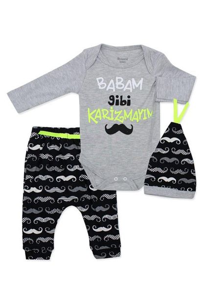 Miniworld Erkek Bebek Gri Babam Gibi Karizmayim 3 Lu Takimi K3037 Trendyol