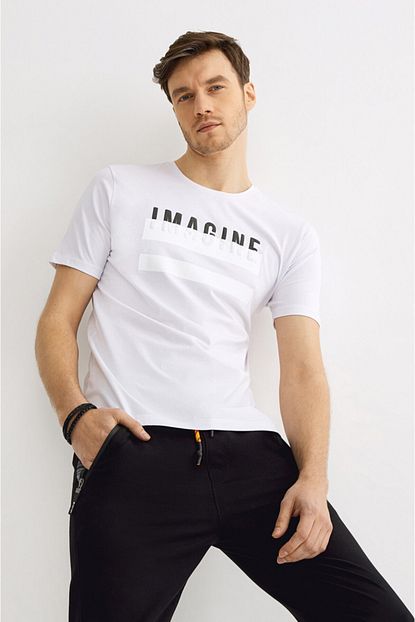 Avva Erkek Beyaz Bisiklet Yaka Baskili T Shirt A01y1076 Trendyol