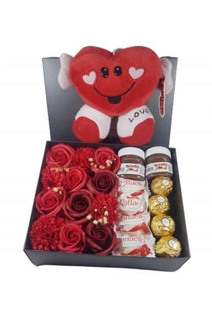1001hediye Sevgiliye Hediye Kirmizi Gul Kutusunda Karisik Cikolata Love Kirmizi Maskot Hediye Trendyol
