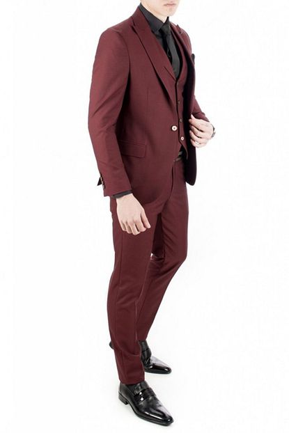 Deepsea Erkek Bordo Desenli Tek Dugme Slim Fit Takim Elbise 1810702 Trendyol