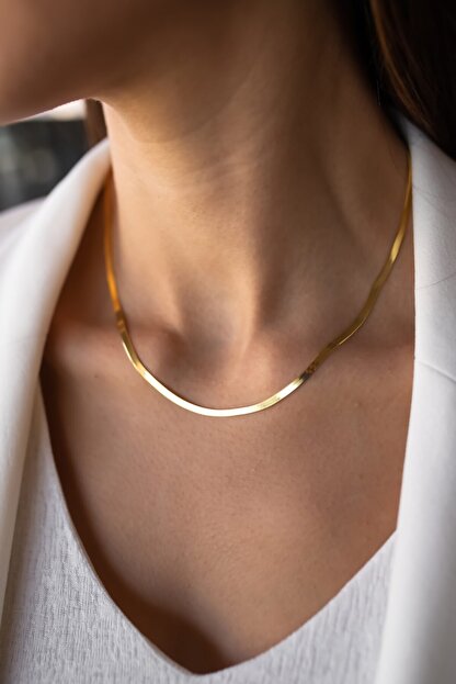 Sviesajewelry Italyan Zincir Yassi Altin Kaplama 925 Ayar Gumus Kolye Trendyol