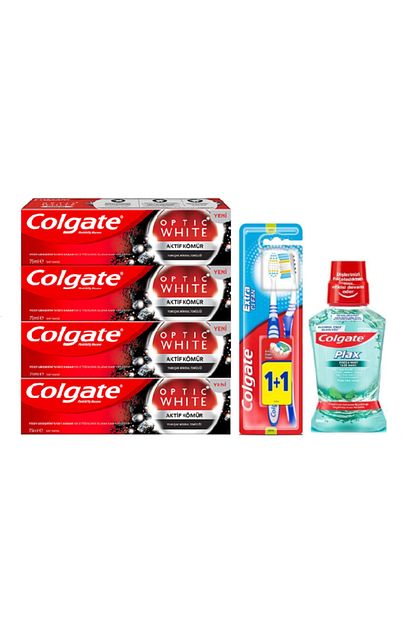 optic white aktif komur beyazlatici dis macunu 4x extra clean1 1 dis fircasi agiz bakim suyu 250ml