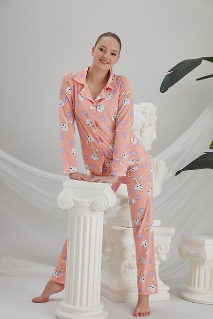 shezey pembe renk tavsan desenli dokuma pijama takimi fiyati yorumlari trendyol