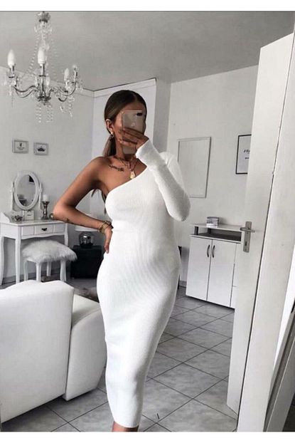 hg butik beyaz yarim kol model diz alti
