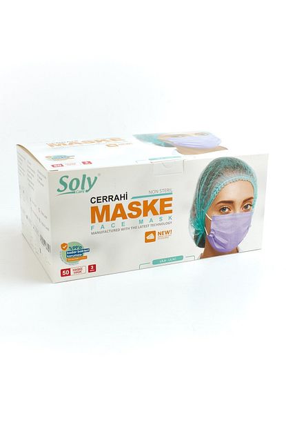 soly care 3 katli tekli poset ambalajli meltblown telli cerrahi lila maske 50 li fiyati yorumlari trendyol