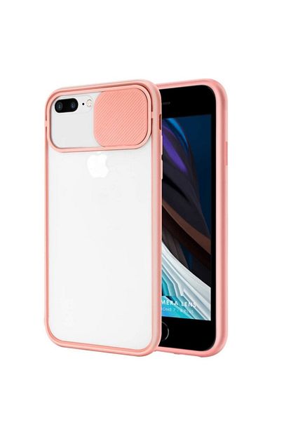 iphone 7 plus 8 plus pembe kamera lens korumali surgulu kilif