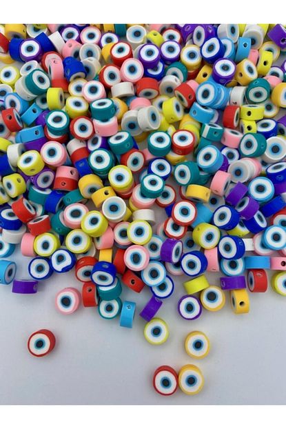10mm polimer kil fimo karisik renkli nazar boncugu goz model boncuk 50 adet