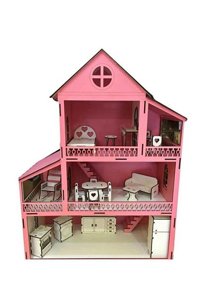 Ahsap Barbi Bebek Oyun Evi 18 Parca Ic Esyalari Kurulu Set Trendyol