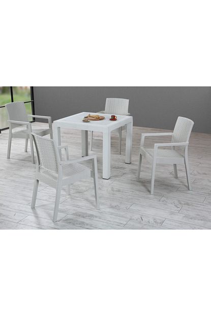 Besa Beyaz Plastik Rattan Desen Lux Bahce Takimlari Trendyol