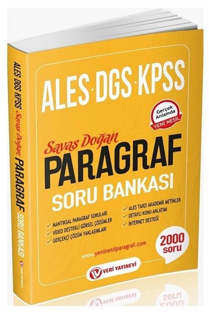 Veri Yayinlari Veri Ales Dgs Kpss Savas Dogan Paragraf Soru Bankasi Trendyol