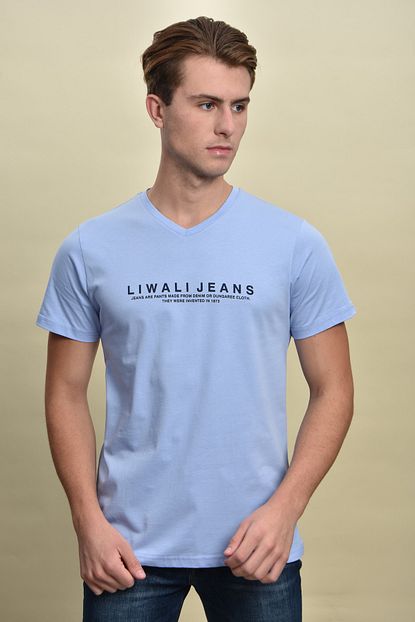 Liwali Erkek Acik Mavi V Yaka T Shirt Trendyol