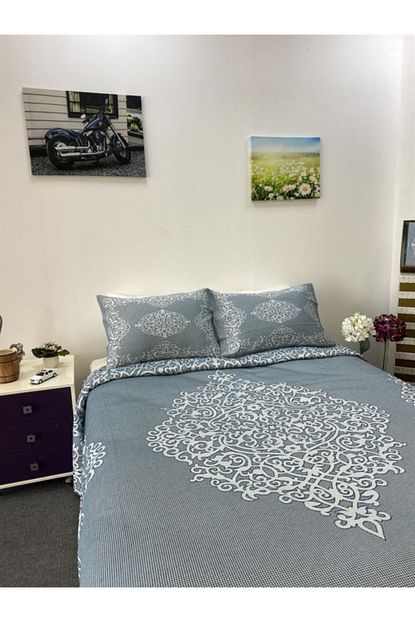 Mylinn Gri Mylinn Pano Cift Kisilik Yatak Ortusu Takimi Trendyol