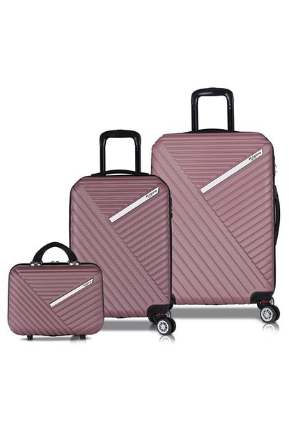 Troya Bags Premium Abs 3 Lu Valiz Seti Makyaj Kabin Ve Orta Rose Gold Trendyol