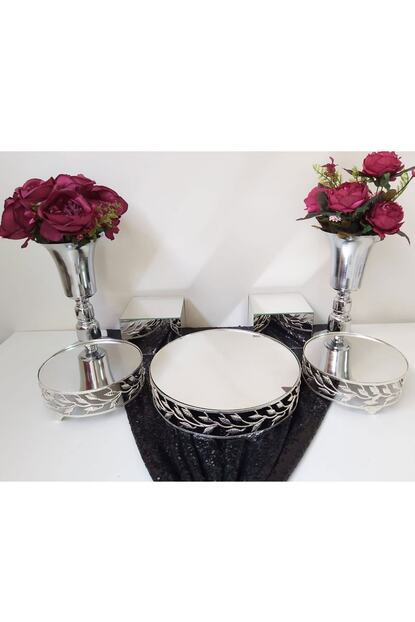 Hayaller Dukkani 3 Lu Yaprak Desen Jardinyer 2 Adet Kisa Vazo Ve 2 Adet Kup Soz Nisan Masasi Organizasyon Set Gumus Trendyol