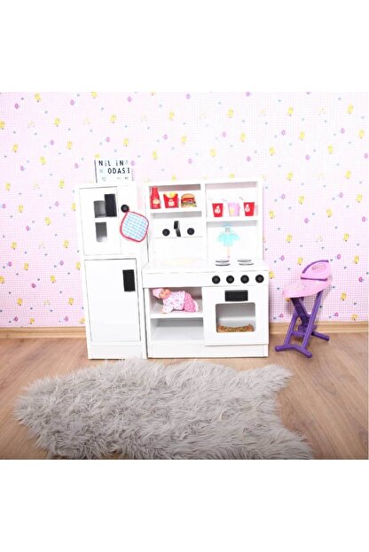 Oyuncak Odasi Montessori Ahsap Beyaz Cocuk Oyun Mutfagi 75x75x30 Cm Trendyol