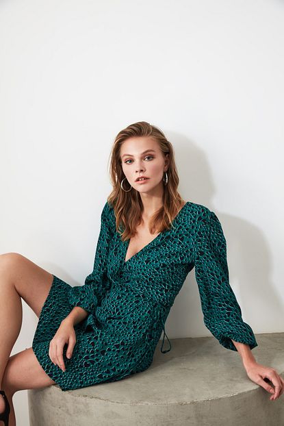 Trendyolmilla Cok Renkli Leopar Desenli Elbise Twoaw21el0129 Trendyol
