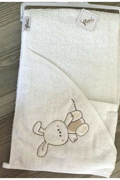 Flexi Beyaz Kahverengi Tavsan Islemeli Bebek Havlusu Trendyol