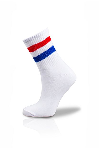 Socksafon Beyaz Kirmizi Mavi Cizgili Corap Trendyol