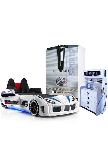 Setay Arabali Yatak Audi V7 Beyaz Full Ledli Koltuklu Arabali Yatak Super Sports Dolap Ve Sifonyer Trendyol