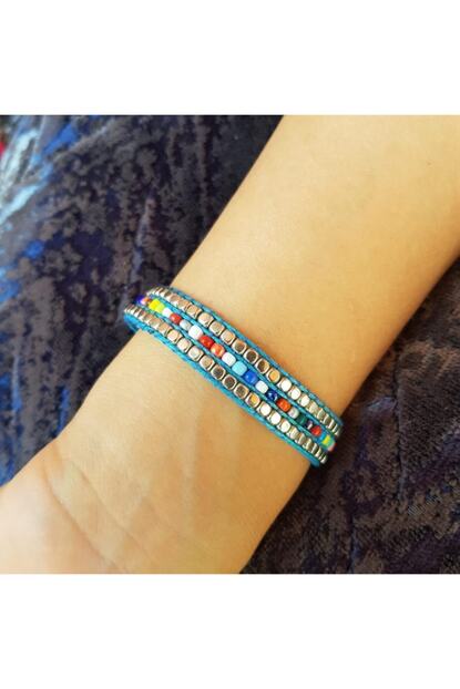 Handmade By Hly Cok Renkli Mavi Orgu Bileklik Trendyol