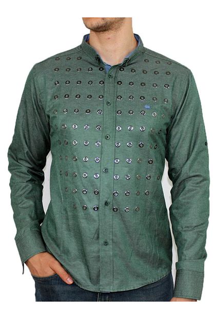 Efabric Erkek Yesil Kus Gozu Detayli Dar Kalip Gomlek Trendyol