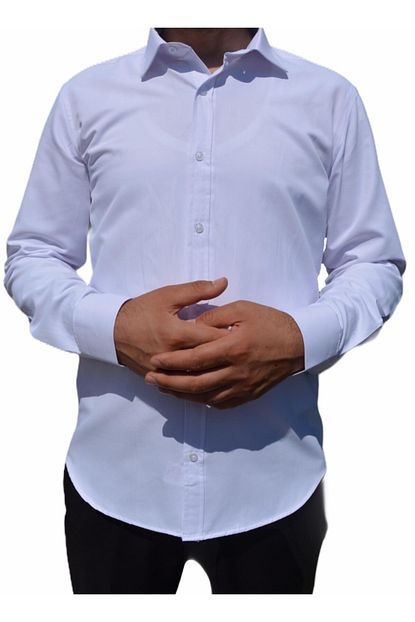 R Germen Erkek Beyaz Mikrosaten Slim Fit Gomlek Trendyol