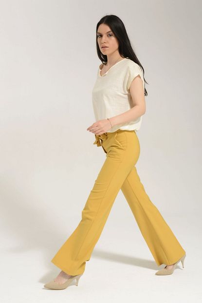 Mystylee Kadin Sari Kumas Pantolon Trendyol