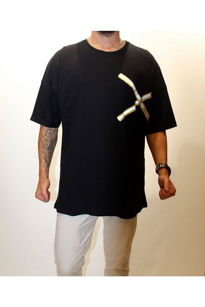 Catch Erkek Siyah Sirt Baskili Oversize T Shirt Trendyol