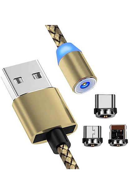 Santa Maria Jewels Altin Renkli Iphone Samsung Micro Usb Type C Miknatisli Manyetik 1 Metre Sarj Kablosu 3 In 1 Trendyol