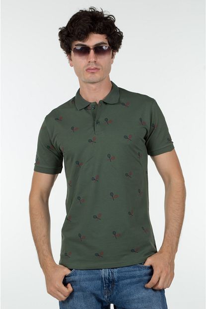 Intellectual Erkek Haki Slimfit Baskili Polo Yaka Tisort Trendyol