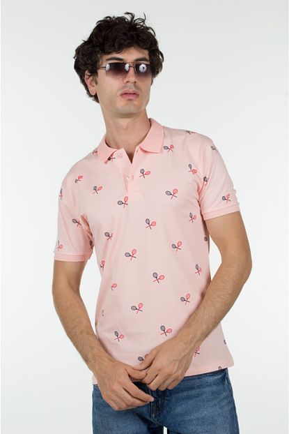 Intellectual Erkek Pembe Slimfit Baskili Polo Yaka Tisort Trendyol