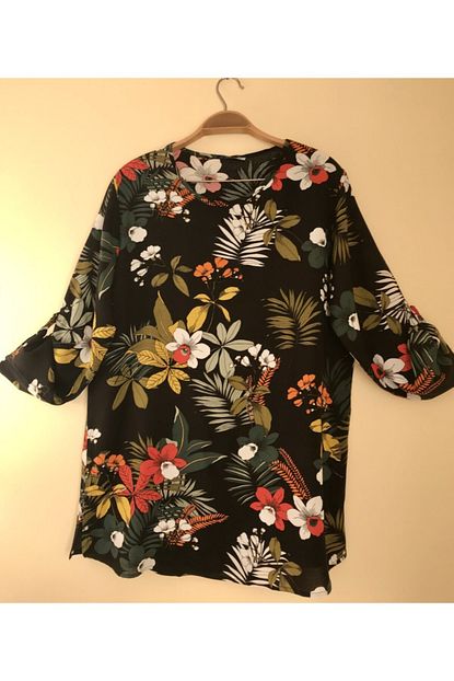 Damla Gul Giyim Kadin Yesil Cicekli Viskon Pamuklu Kumas Buyuk Beden Bluz Gomlek Tunik Trendyol