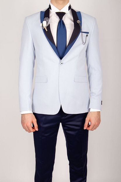 Zayfa Erkek Buz Mavisi Slim Fit Yelekli Smokin Damatlik Trendyol