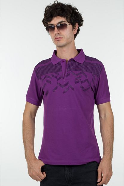 Intellectual Erkek Slim Fit Mor Renk Baskili Polo Yaka Tisort Trendyol