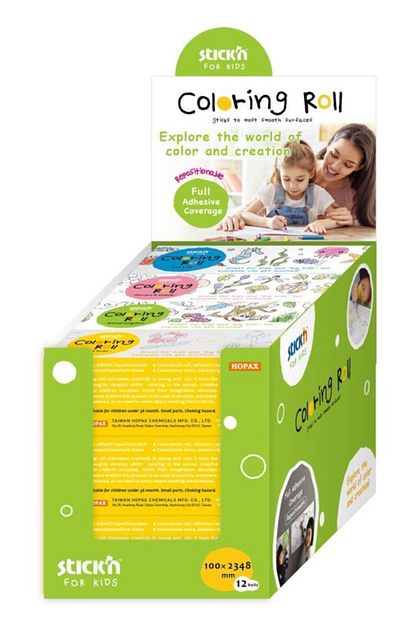 Hopax Stickn Yapiskanli Boyama Kagidi 4 Desen 100x2438mm Karisik Renk Mix 12 Rulo 29020 Trendyol