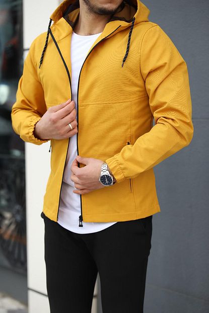 Densmood Erkek Sari Duz Renk Slim Fit Yagmurluk Trendyol