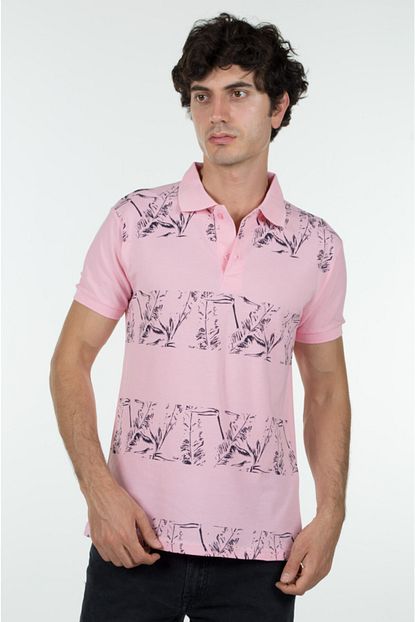 Intellectual Erkek Pembe Baskili Polo Yaka T Shirt Trendyol