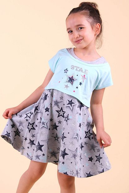 Breeze Kiz Cocuk Elbise Bolerolu Pullu Star Yazili Turkuaz 5 10 Yas Trendyol