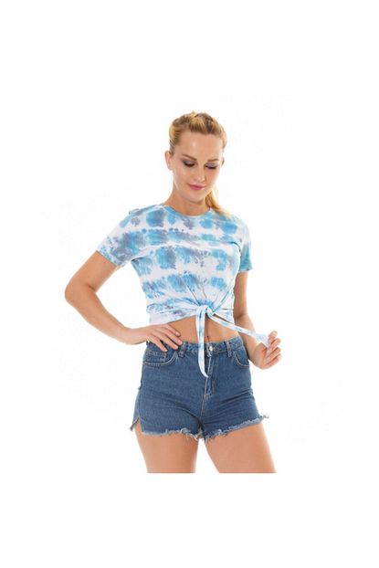 Tiedize Kadin Mavi Batik Desenli El Yapimi Tie Dye T Shirt Trendyol