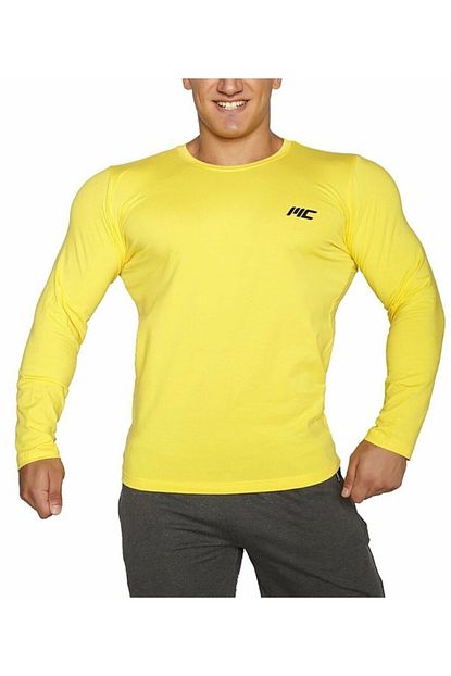 Musclecloth Erkek Sari Basic Uzun Kollu T Shirt Trendyol