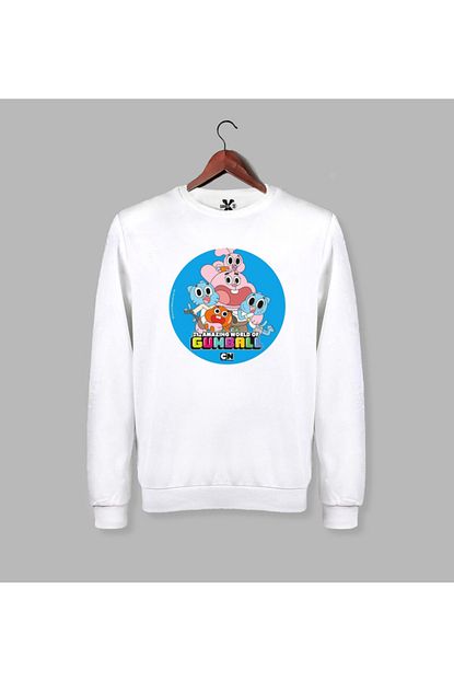 Darkia Erkek Beyaz Gumball Baskili Uzun Kollu Sweat Sweatshirt Trendyol