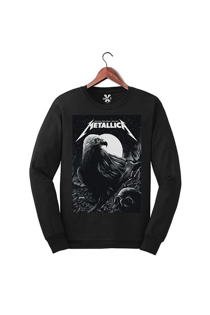 Darkia Erkek Siyah Metallica Baskili Uzun Kollu Sweatshirt Trendyol