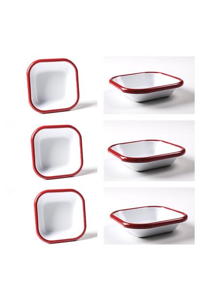 Basak Emaye Emaye 6 Li Kare Meze Kahvalti Seti 12x12 Cm Kirmizi Trendyol