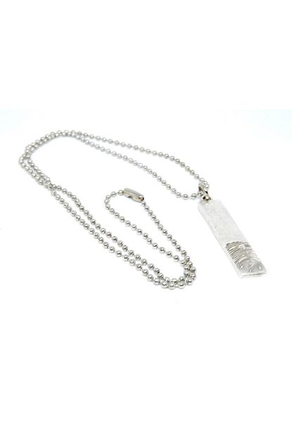 Supra Silver Uzun Bar Parmak Izi Detayli Sik Kolye Trendyol