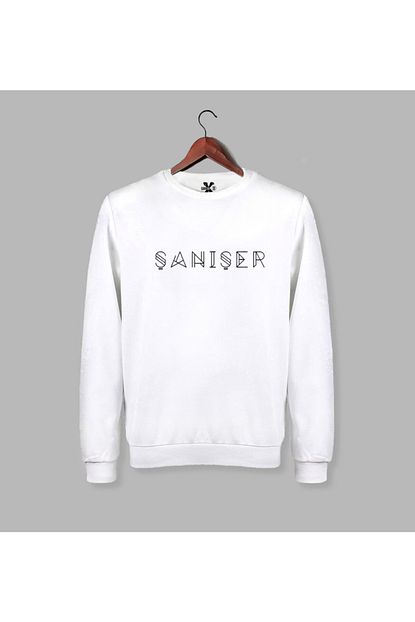 Darkia Erkek Beyaz Saniser Baskili Uzun Kollu Sweat Trendyol