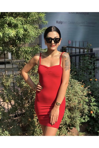 Elbi Boutique Kirmizi Penye Elbise Trendyol