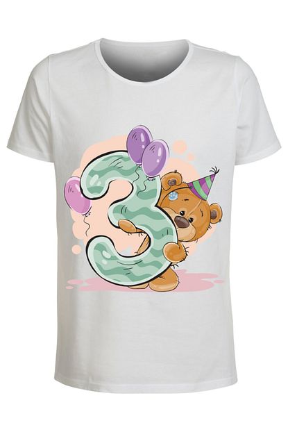 Abc Beyaz Dogum Gunu 3 Yas Baskili T Shirt Trendyol