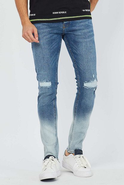 Denim Republic Erkek Mavi Dizi Yirtik Jean Pantolon Super Skinny Trendyol